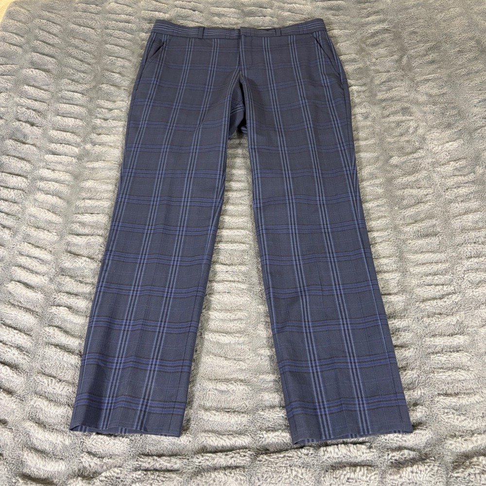 Banana Republic Ryan Fit Navy Plaid Italian Wool Trousers Pants Size 8 AR772